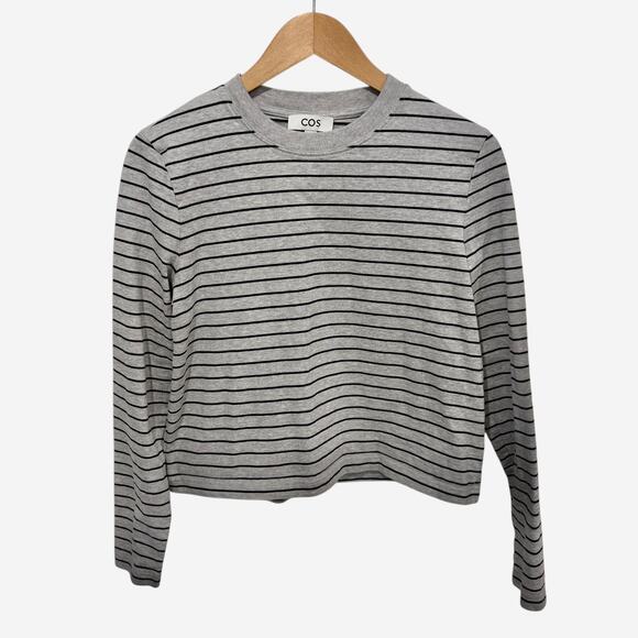 COS Striped Crewneck Top Long Sleeve Gray/Black Women's Medium - Picture 5 of 5